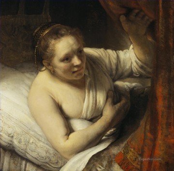 Rembrandt van Rijn Painting - Mujer en la cama Rembrandt